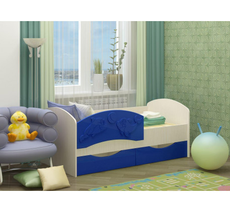 Детская кровать Дельфин-3 1,6 с ящиками и бортом МДФ для детей от 3 лет